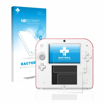 Parte frontale di una confezione del prodotto con il logo del marchio upscreen. Accanto è raffigurato il dispositivo Nintendo 