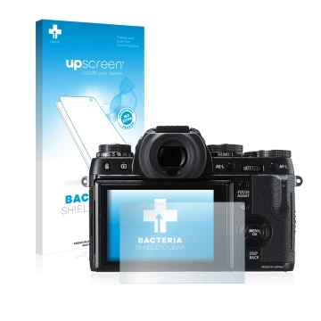 Parte frontale di una confezione del prodotto con il logo del marchio upscreen. Accanto è raffigurato il dispositivo Fujifilm 