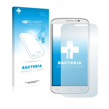 Parte frontale di una confezione del prodotto con il logo del marchio upscreen. Accanto è raffigurato il dispositivo Alcatel O