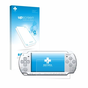 Parte frontale di una confezione del prodotto con il logo del marchio upscreen. Accanto è raffigurato il dispositivo Sony PSP 