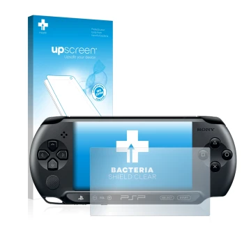 Parte frontale di una confezione del prodotto con il logo del marchio upscreen. Accanto è raffigurato il dispositivo Sony PSP 