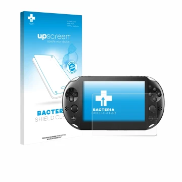 Parte frontale di una confezione del prodotto con il logo del marchio upscreen. Accanto è raffigurato il dispositivo Sony Play