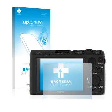 Parte frontale di una confezione del prodotto con il logo del marchio upscreen. Accanto è raffigurato il dispositivo Sony Cybe