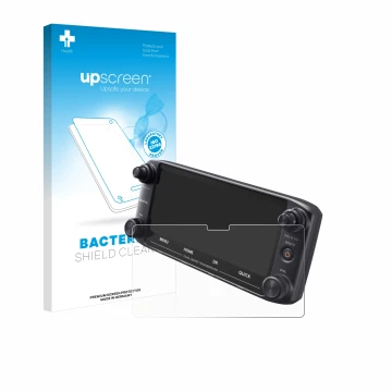 Parte frontale di una confezione del prodotto con il logo del marchio upscreen. Accanto è raffigurato il dispositivo Icom ID-5