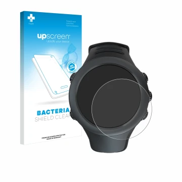 Parte frontale di una confezione del prodotto con il logo del marchio upscreen. Accanto è raffigurato il dispositivo Suunto Am