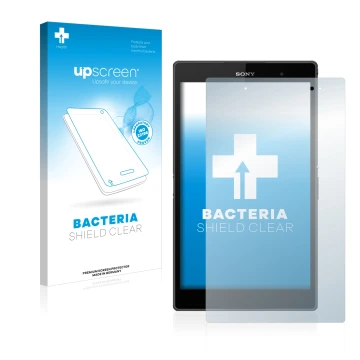 Parte frontale di una confezione del prodotto con il logo del marchio upscreen. Accanto è raffigurato il dispositivo Sony Xper