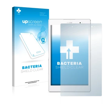 Parte frontale di una confezione del prodotto con il logo del marchio upscreen. Accanto è raffigurato il dispositivo Sony Xper