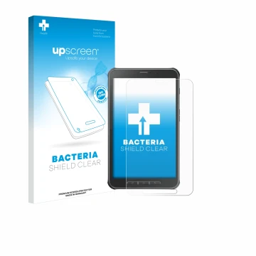 Parte frontale di una confezione del prodotto con il logo del marchio upscreen. Accanto è raffigurato il dispositivo Samsung G