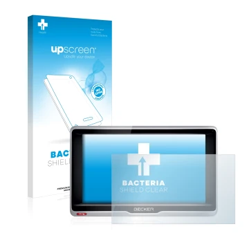 Parte frontale di una confezione del prodotto con il logo del marchio upscreen. Accanto è raffigurato il dispositivo Becker Pr