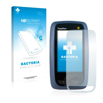 Parte frontale di una confezione del prodotto con il logo del marchio upscreen. Accanto è raffigurato il dispositivo CompeGPS 