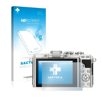 Parte frontale di una confezione del prodotto con il logo del marchio upscreen. Accanto è raffigurato il dispositivo Olympus P