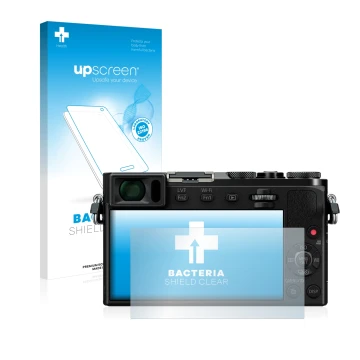 Parte frontale di una confezione del prodotto con il logo del marchio upscreen. Accanto è raffigurato il dispositivo Panasonic
