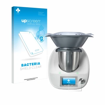 Parte frontale di una confezione del prodotto con il logo del marchio upscreen. Accanto è raffigurato il dispositivo Vorwerk T