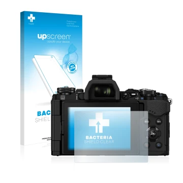 Parte frontale di una confezione del prodotto con il logo del marchio upscreen. Accanto è raffigurato il dispositivo Olympus O