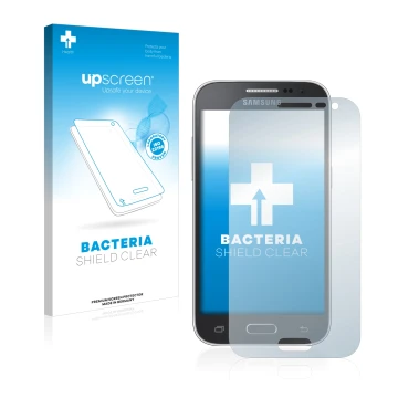 Parte frontale di una confezione del prodotto con il logo del marchio upscreen. Accanto è raffigurato il dispositivo Samsung G