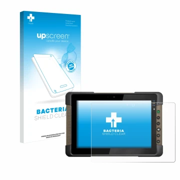 Parte frontale di una confezione del prodotto con il logo del marchio upscreen. Accanto è raffigurato il dispositivo Getac T80