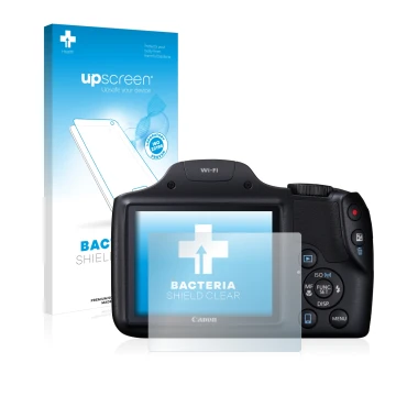 Parte frontale di una confezione del prodotto con il logo del marchio upscreen. Accanto è raffigurato il dispositivo Canon Pow