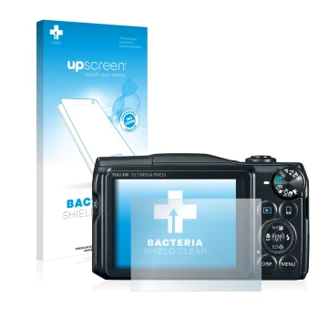 Parte frontale di una confezione del prodotto con il logo del marchio upscreen. Accanto è raffigurato il dispositivo Canon Pow