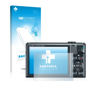 Parte frontale di una confezione del prodotto con il logo del marchio upscreen. Accanto è raffigurato il dispositivo Canon Pow