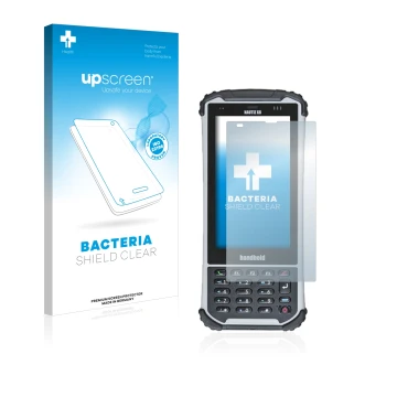 Parte frontale di una confezione del prodotto con il logo del marchio upscreen. Accanto è raffigurato il dispositivo Handheld 