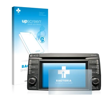 Parte frontale di una confezione del prodotto con il logo del marchio upscreen. Accanto è raffigurato il dispositivo Mazda CX-