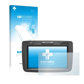 Parte frontale di una confezione del prodotto con il logo del marchio upscreen. Accanto è raffigurato il dispositivo Dacia Med