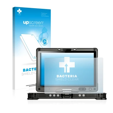 Parte frontale di una confezione del prodotto con il logo del marchio upscreen. Accanto è raffigurato il dispositivo Getac V11