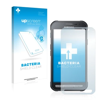 Parte frontale di una confezione del prodotto con il logo del marchio upscreen. Accanto è raffigurato il dispositivo Samsung G