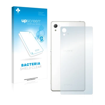 Parte frontale di una confezione del prodotto con il logo del marchio upscreen. Accanto è raffigurato il dispositivo Sony Xper