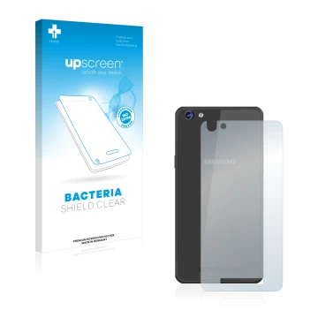 Parte frontale di una confezione del prodotto con il logo del marchio upscreen. Accanto è raffigurato il dispositivo Siswoo C5