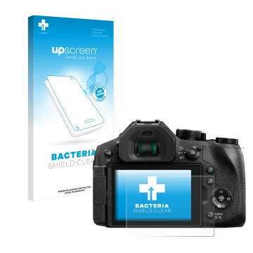 Parte frontale di una confezione del prodotto con il logo del marchio upscreen. Accanto è raffigurato il dispositivo Panasonic
