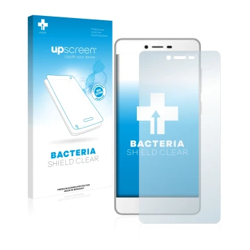 Parte frontale di una confezione del prodotto con il logo del marchio upscreen. Accanto è raffigurato il dispositivo Gionee F1