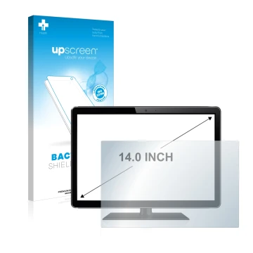 Parte frontale di una confezione del prodotto con il logo del marchio upscreen. Accanto è raffigurato il dispositivo con la re