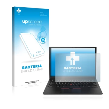 Parte frontale di una confezione del prodotto con il logo del marchio upscreen. Accanto è raffigurato il dispositivo Lenovo Th
