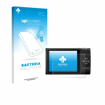 Parte frontale di una confezione del prodotto con il logo del marchio upscreen. Accanto è raffigurato il dispositivo Canon Dig