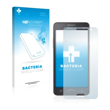 Parte frontale di una confezione del prodotto con il logo del marchio upscreen. Accanto è raffigurato il dispositivo Samsung G