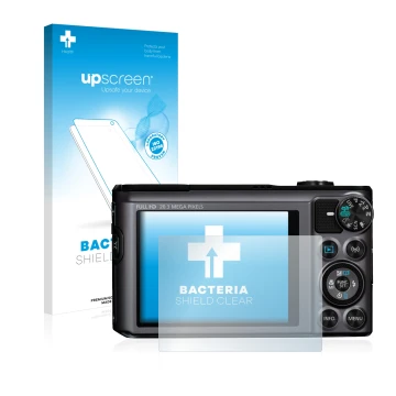 Parte frontale di una confezione del prodotto con il logo del marchio upscreen. Accanto è raffigurato il dispositivo Canon Pow