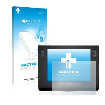 Parte frontale di una confezione del prodotto con il logo del marchio upscreen. Accanto è raffigurato il dispositivo Wacom Int