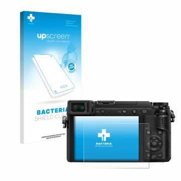 Parte frontale di una confezione del prodotto con il logo del marchio upscreen. Accanto è raffigurato il dispositivo Panasonic