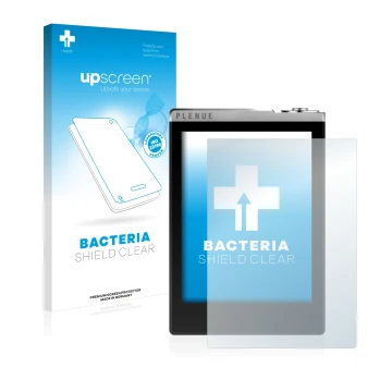 Parte frontale di una confezione del prodotto con il logo del marchio upscreen. Accanto è raffigurato il dispositivo Cowon Ple