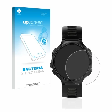 Parte frontale di una confezione del prodotto con il logo del marchio upscreen. Accanto è raffigurato il dispositivo Garmin Fo