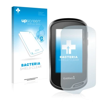 Parte frontale di una confezione del prodotto con il logo del marchio upscreen. Accanto è raffigurato il dispositivo Garmin Or