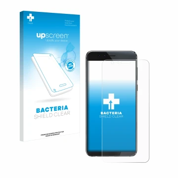 Parte frontale di una confezione del prodotto con il logo del marchio upscreen. Accanto è raffigurato il dispositivo Honor 8 c