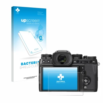 Parte frontale di una confezione del prodotto con il logo del marchio upscreen. Accanto è raffigurato il dispositivo Fujifilm 
