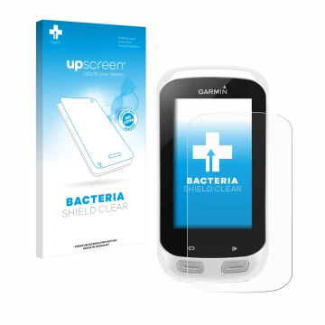 Parte frontale di una confezione del prodotto con il logo del marchio upscreen. Accanto è raffigurato il dispositivo Garmin Ed