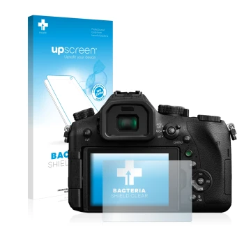 Parte frontale di una confezione del prodotto con il logo del marchio upscreen. Accanto è raffigurato il dispositivo Panasonic