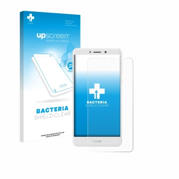 Parte frontale di una confezione del prodotto con il logo del marchio upscreen. Accanto è raffigurato il dispositivo Honor 6X 