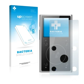 Parte frontale di una confezione del prodotto con il logo del marchio upscreen. Accanto è raffigurato il dispositivo FiiO X1 I