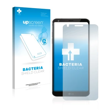 Parte frontale di una confezione del prodotto con il logo del marchio upscreen. Accanto è raffigurato il dispositivo LG G6 con