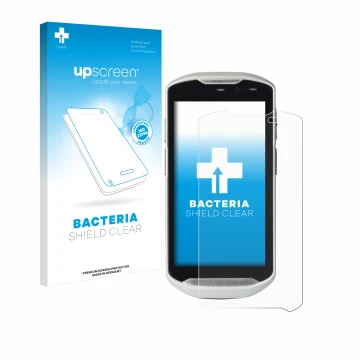 Parte frontale di una confezione del prodotto con il logo del marchio upscreen. Accanto è raffigurato il dispositivo Zebra TC5